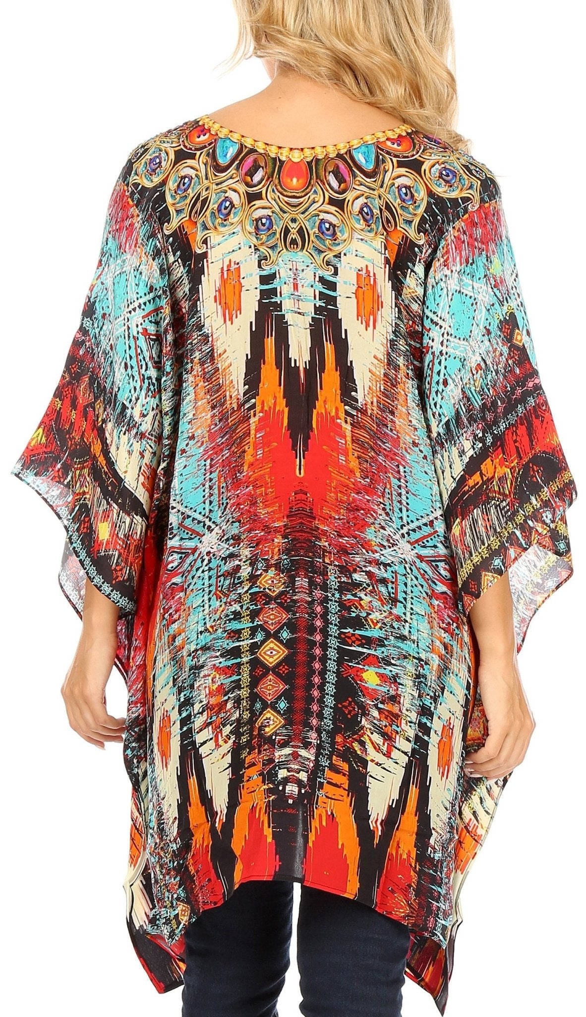 Stylish Rhinestone Lace-Up V-Neck Women's Caftan Poncho Cover-Up by Sakkas Aymee - Che Cose Belle