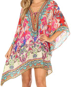 Stylish Rhinestone Lace-Up V-Neck Women's Caftan Poncho Cover-Up by Sakkas Aymee - Che Cose Belle