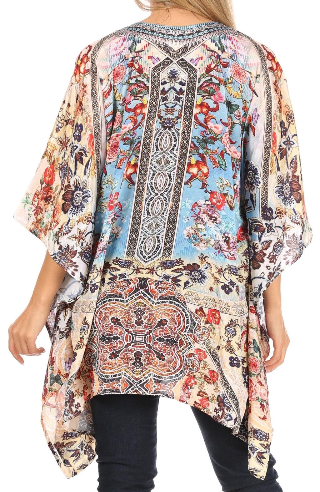 Stylish Rhinestone Lace-Up V-Neck Women's Caftan Poncho Cover-Up by Sakkas Aymee - Che Cose Belle
