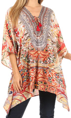 Stylish Rhinestone Lace-Up V-Neck Women's Caftan Poncho Cover-Up by Sakkas Aymee - Che Cose Belle