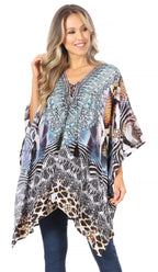 Stylish Rhinestone Lace-Up V-Neck Women's Caftan Poncho Cover-Up by Sakkas Aymee - Che Cose Belle
