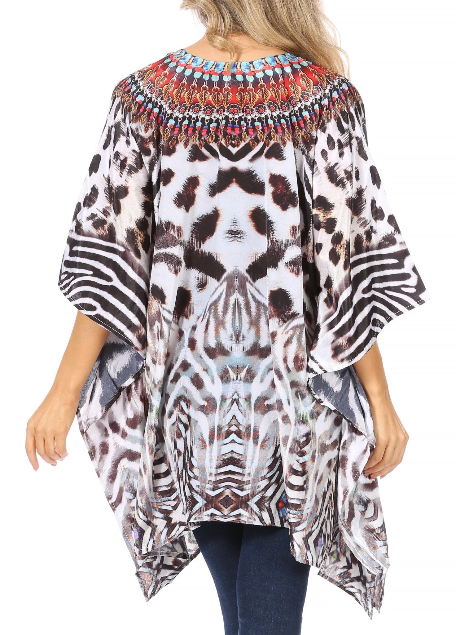 Stylish Rhinestone Lace-Up V-Neck Women's Caftan Poncho Cover-Up by Sakkas Aymee - Che Cose Belle