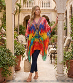 Stylish Rhinestone Lace-Up V-Neck Women's Caftan Poncho Cover-Up by Sakkas Aymee - Che Cose Belle