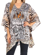 Stylish Rhinestone Lace-Up V-Neck Women's Caftan Poncho Cover-Up by Sakkas Aymee - Che Cose Belle