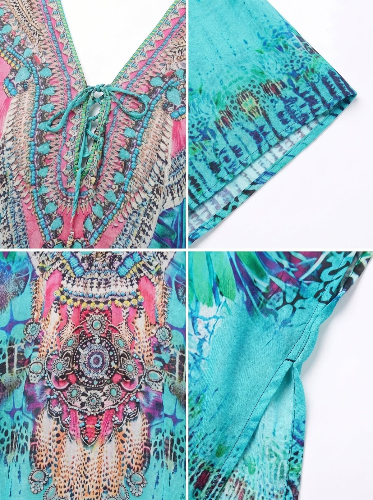 Stylish Rhinestone Lace-Up V-Neck Women's Caftan Poncho Cover-Up by Sakkas Aymee - Che Cose Belle