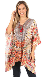Stylish Rhinestone Lace-Up V-Neck Women's Caftan Poncho Cover-Up by Sakkas Aymee - Che Cose Belle