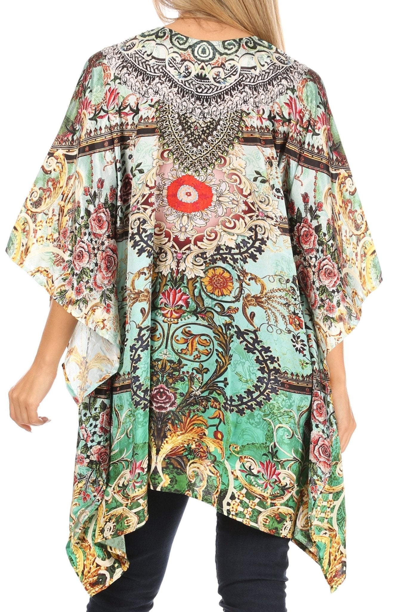 Stylish Rhinestone Lace-Up V-Neck Women's Caftan Poncho Cover-Up by Sakkas Aymee - Che Cose Belle