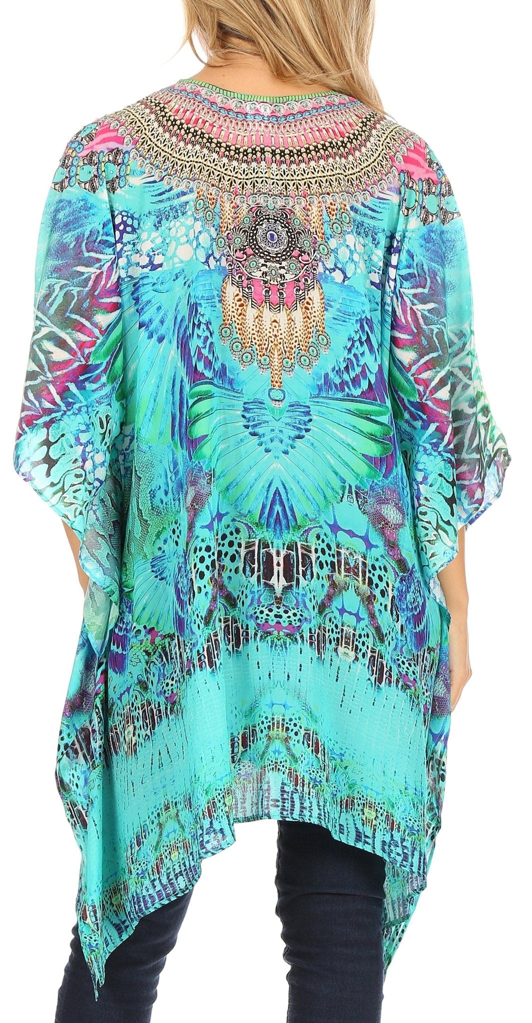 Stylish Rhinestone Lace-Up V-Neck Women's Caftan Poncho Cover-Up by Sakkas Aymee - Che Cose Belle