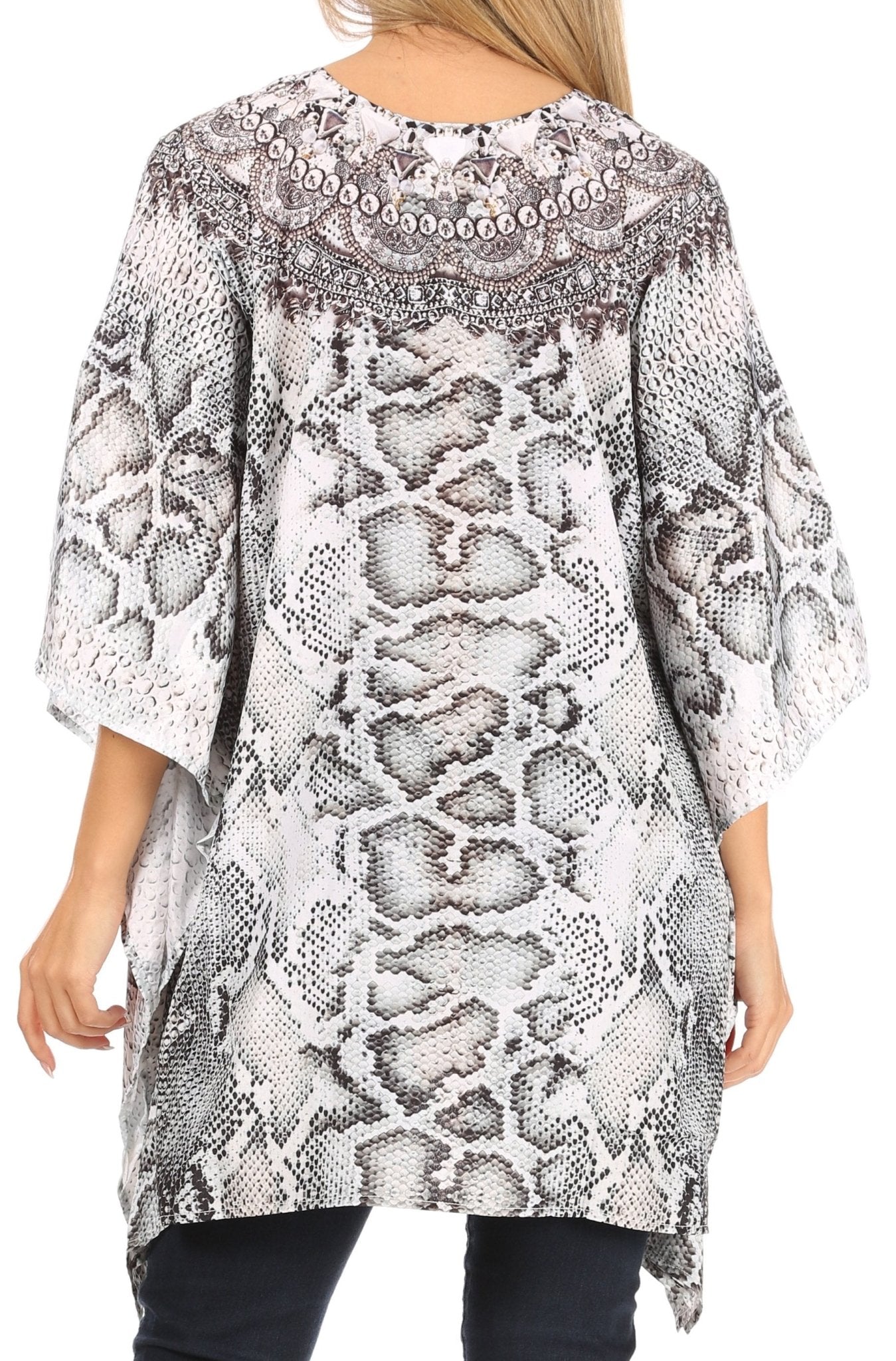 Stylish Rhinestone Lace-Up V-Neck Women's Caftan Poncho Cover-Up by Sakkas Aymee - Che Cose Belle