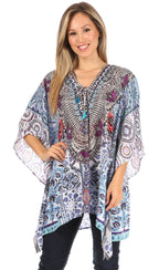 Stylish Rhinestone Lace-Up V-Neck Women's Caftan Poncho Cover-Up by Sakkas Aymee - Che Cose Belle