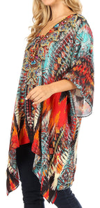Stylish Rhinestone Lace-Up V-Neck Women's Caftan Poncho Cover-Up by Sakkas Aymee - Che Cose Belle