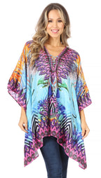Stylish Rhinestone Lace-Up V-Neck Women's Caftan Poncho Cover-Up by Sakkas Aymee - Che Cose Belle