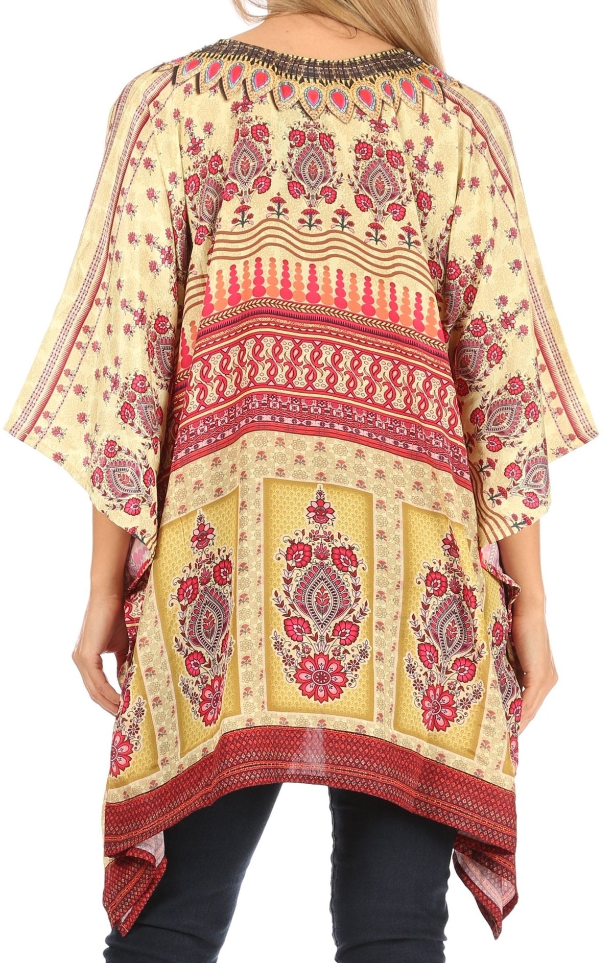 Stylish Rhinestone Lace-Up V-Neck Women's Caftan Poncho Cover-Up by Sakkas Aymee - Che Cose Belle