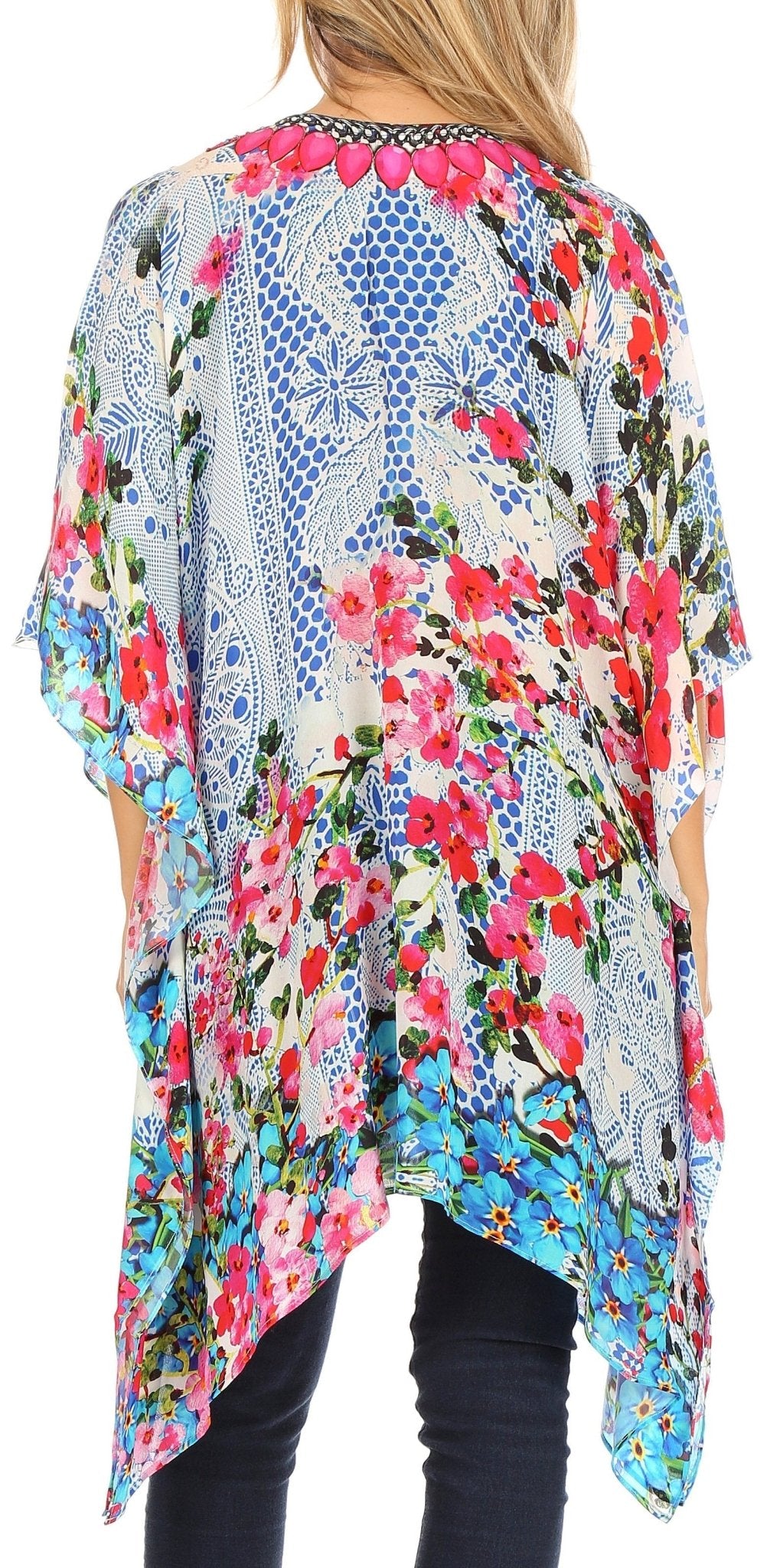 Stylish Rhinestone Lace-Up V-Neck Women's Caftan Poncho Cover-Up by Sakkas Aymee - Che Cose Belle