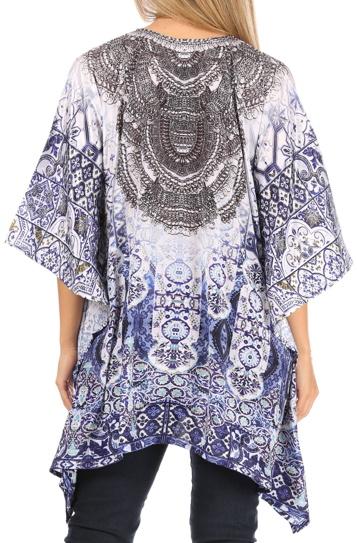 Stylish Rhinestone Lace-Up V-Neck Women's Caftan Poncho Cover-Up by Sakkas Aymee - Che Cose Belle