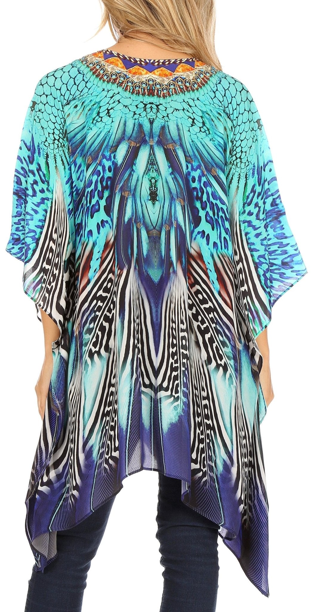 Stylish Rhinestone Lace-Up V-Neck Women's Caftan Poncho Cover-Up by Sakkas Aymee - Che Cose Belle