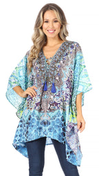 Stylish Rhinestone Lace-Up V-Neck Women's Caftan Poncho Cover-Up by Sakkas Aymee - Che Cose Belle