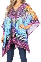 Stylish Rhinestone Lace-Up V-Neck Women's Caftan Poncho Cover-Up by Sakkas Aymee - Che Cose Belle