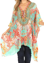 Stylish Rhinestone Lace-Up V-Neck Women's Caftan Poncho Cover-Up by Sakkas Aymee - Che Cose Belle
