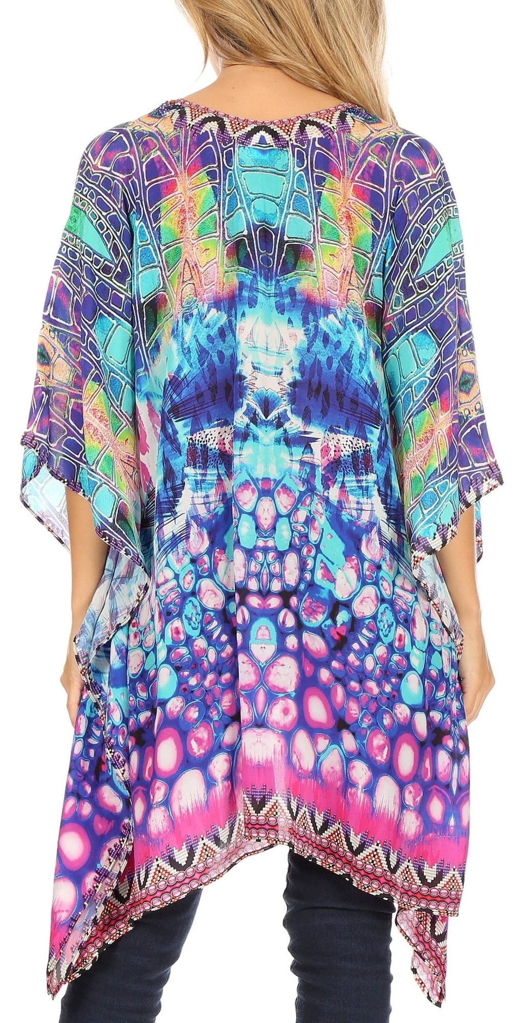 Stylish Rhinestone Lace-Up V-Neck Women's Caftan Poncho Cover-Up by Sakkas Aymee - Che Cose Belle