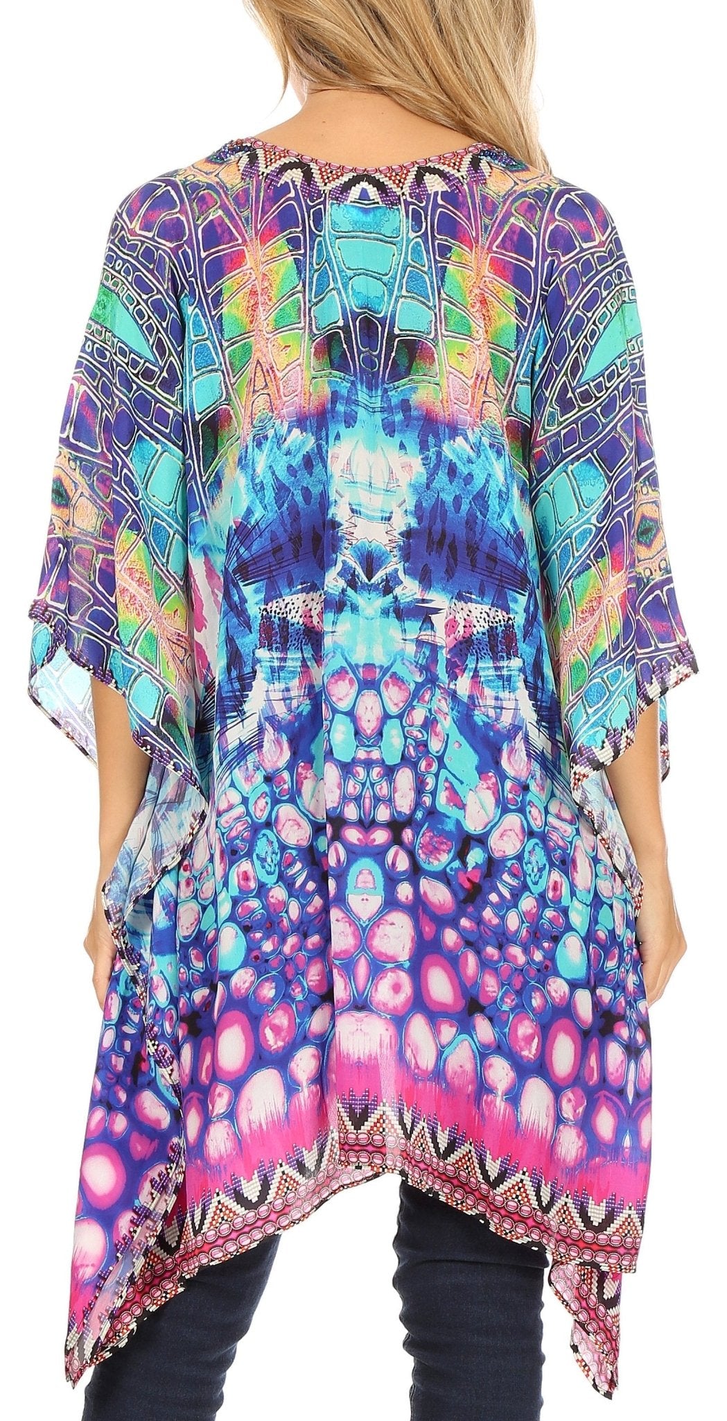 Stylish Rhinestone Lace-Up V-Neck Women's Caftan Poncho Cover-Up by Sakkas Aymee - Che Cose Belle