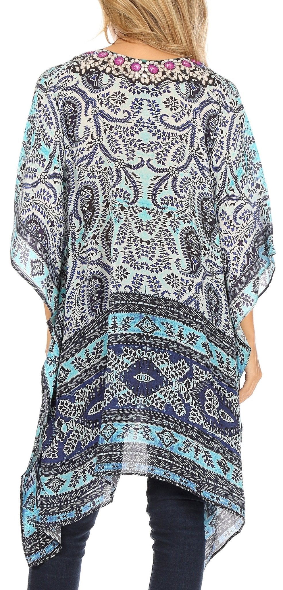 Stylish Rhinestone Lace-Up V-Neck Women's Caftan Poncho Cover-Up by Sakkas Aymee - Che Cose Belle