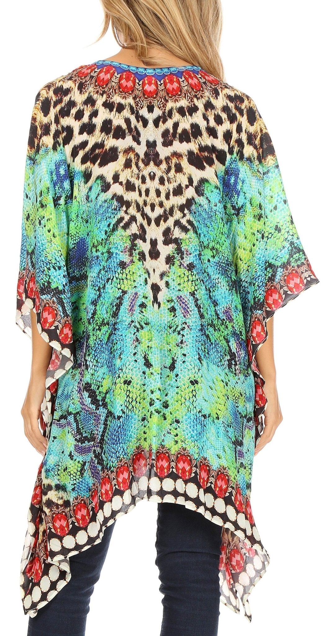 Stylish Rhinestone Lace-Up V-Neck Women's Caftan Poncho Cover-Up by Sakkas Aymee - Che Cose Belle