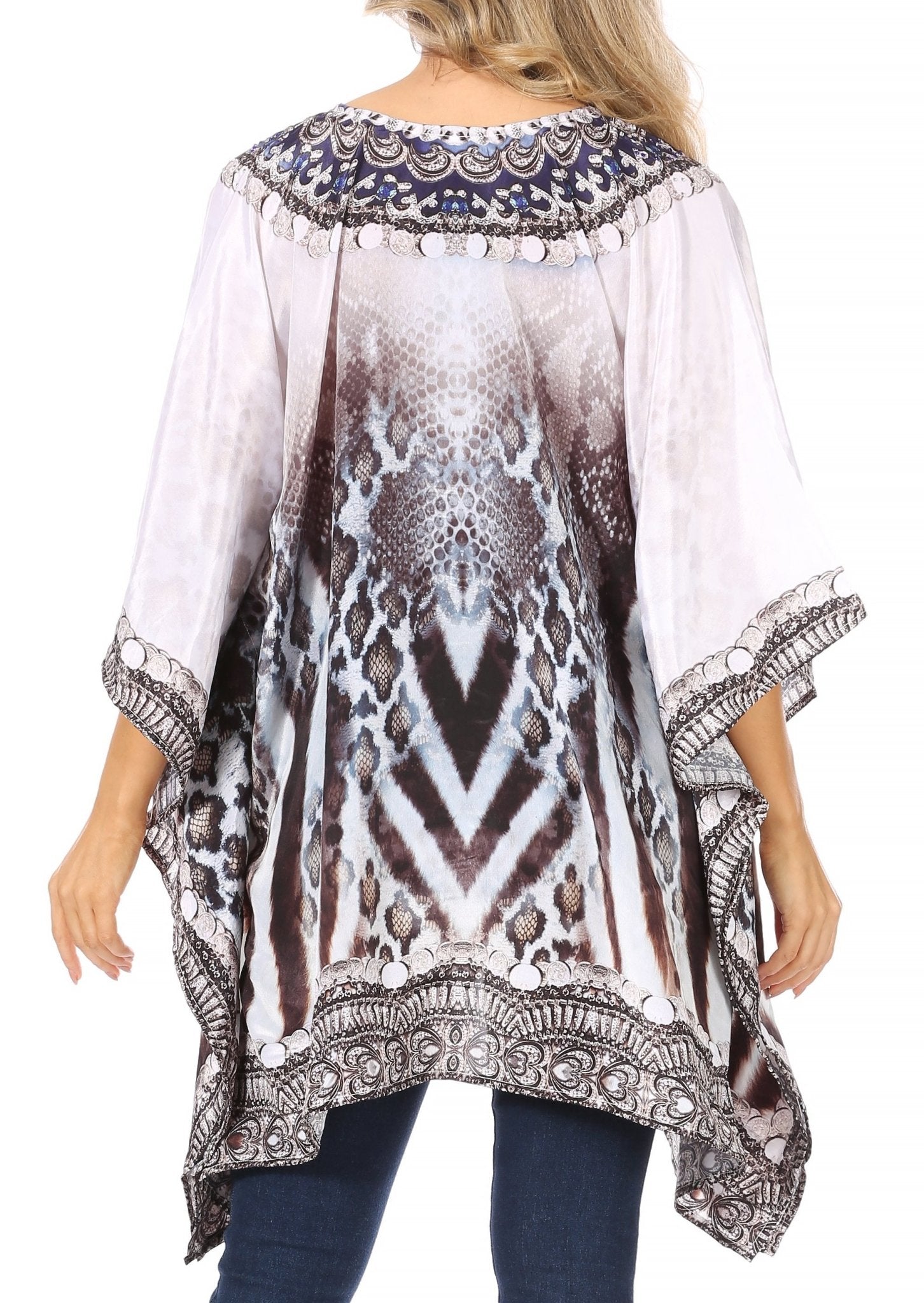 Stylish Rhinestone Lace-Up V-Neck Women's Caftan Poncho Cover-Up by Sakkas Aymee - Che Cose Belle