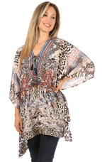 Stylish Rhinestone Lace-Up V-Neck Women's Caftan Poncho Cover-Up by Sakkas Aymee - Che Cose Belle