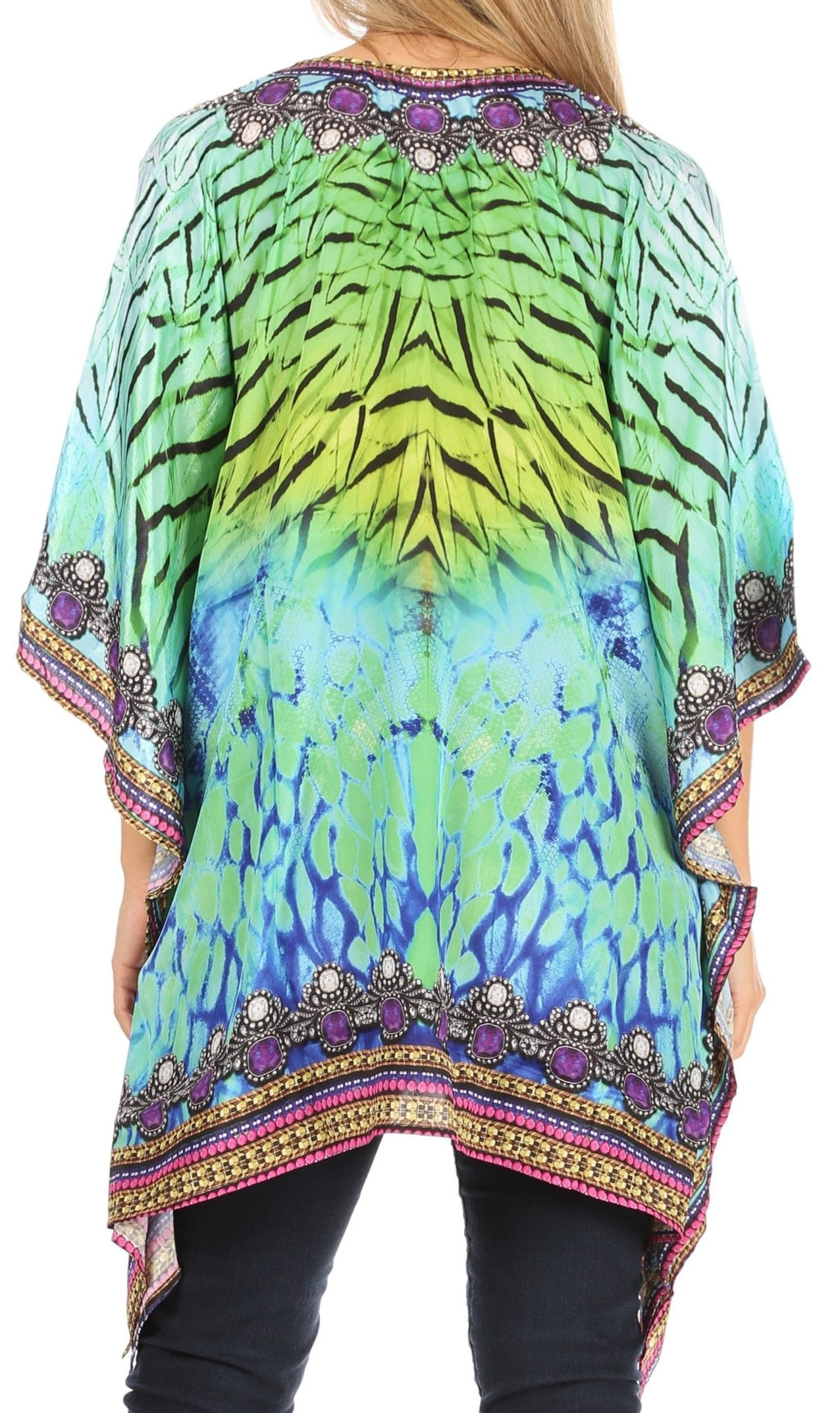 Stylish Rhinestone Lace-Up V-Neck Women's Caftan Poncho Cover-Up by Sakkas Aymee - Che Cose Belle