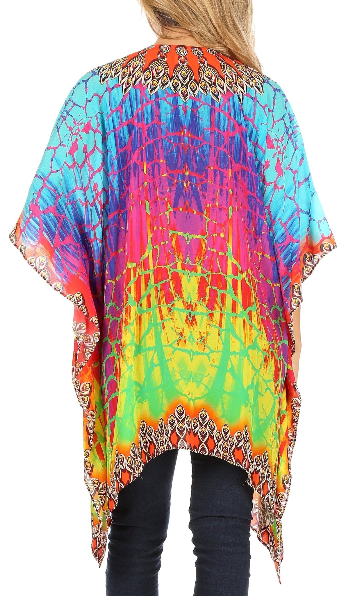 Stylish Rhinestone Lace-Up V-Neck Women's Caftan Poncho Cover-Up by Sakkas Aymee - Che Cose Belle