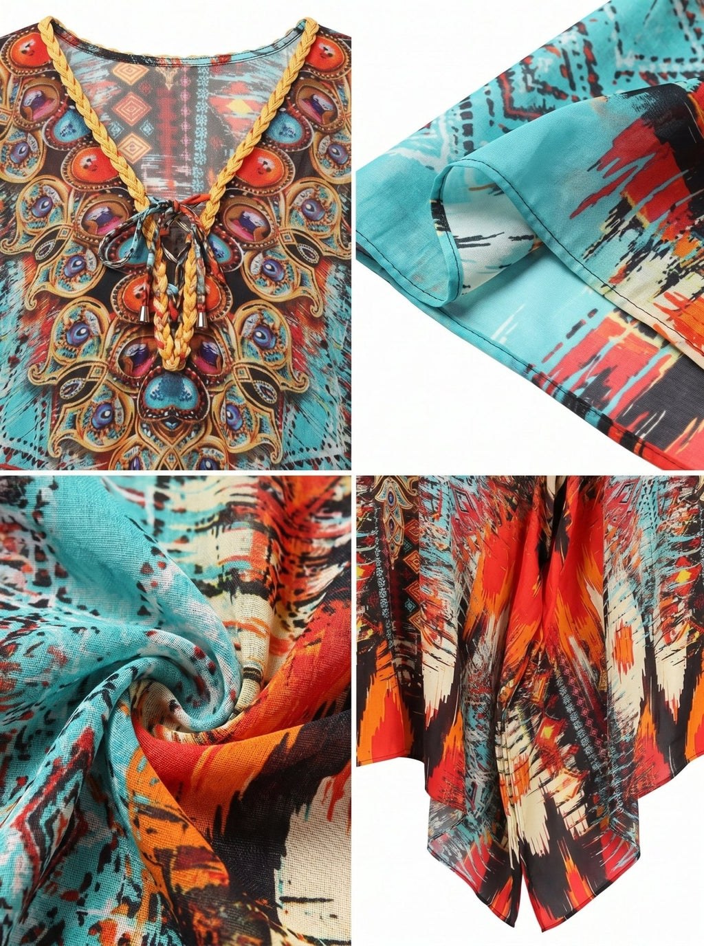 Stylish Rhinestone Lace-Up V-Neck Women's Caftan Poncho Cover-Up by Sakkas Aymee - Che Cose Belle