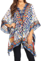 Stylish Rhinestone Lace-Up V-Neck Women's Caftan Poncho Cover-Up by Sakkas Aymee - Che Cose Belle