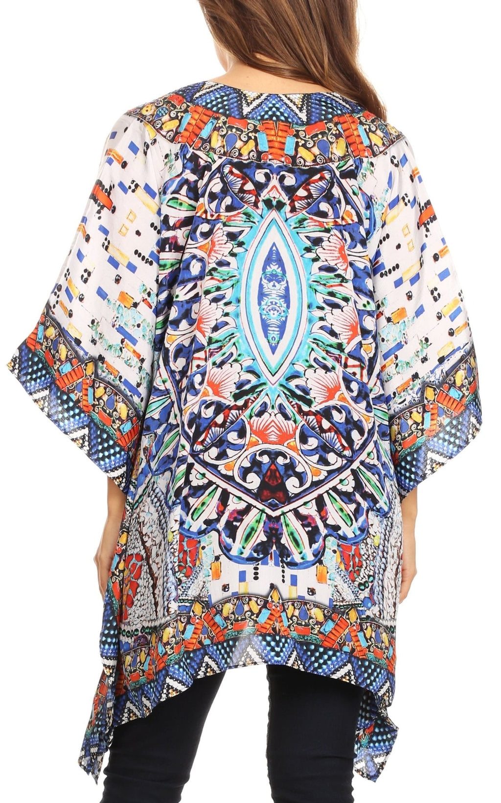 Stylish Rhinestone Lace-Up V-Neck Women's Caftan Poncho Cover-Up by Sakkas Aymee - Che Cose Belle