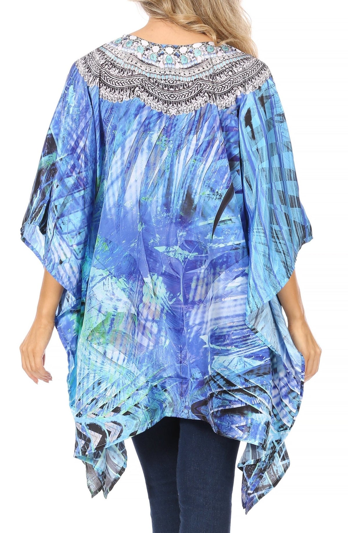 Stylish Rhinestone Lace-Up V-Neck Women's Caftan Poncho Cover-Up by Sakkas Aymee - Che Cose Belle