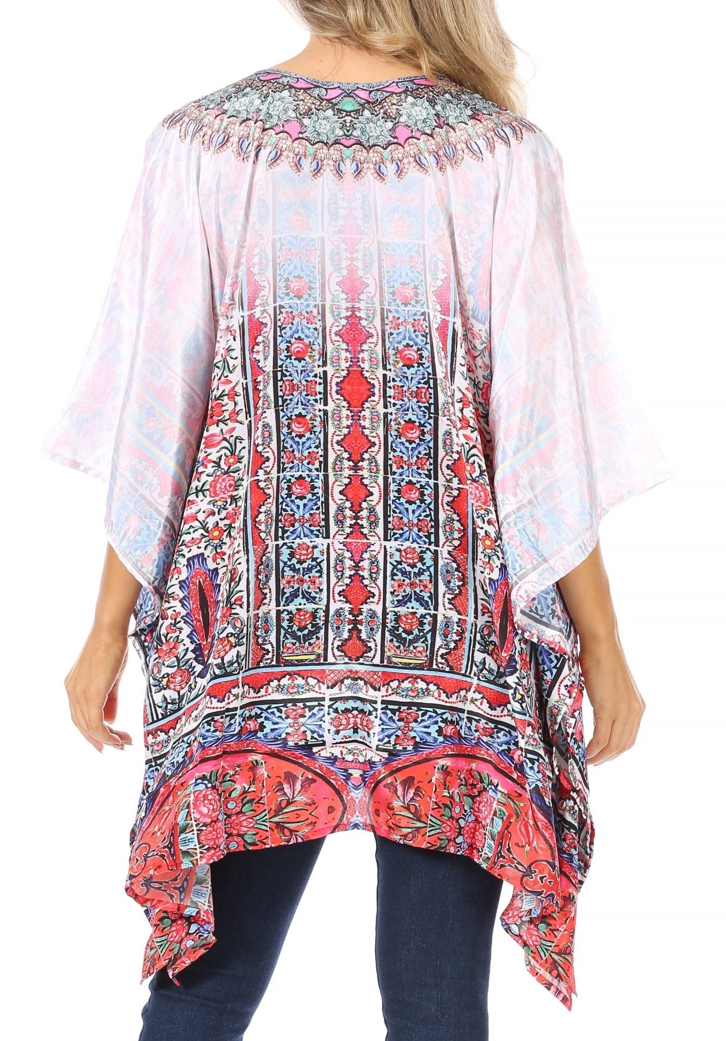 Stylish Rhinestone Lace-Up V-Neck Women's Caftan Poncho Cover-Up by Sakkas Aymee - Che Cose Belle