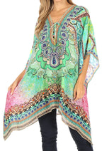 Stylish Rhinestone Lace-Up V-Neck Women's Caftan Poncho Cover-Up by Sakkas Aymee - Che Cose Belle