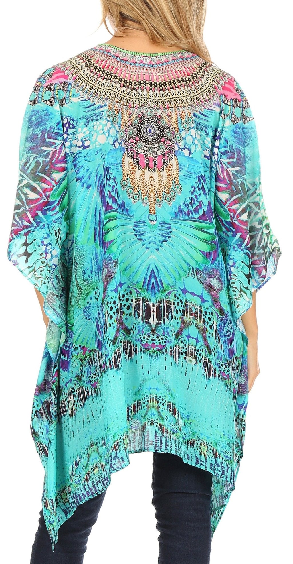 Stylish Rhinestone Lace-Up V-Neck Women's Caftan Poncho Cover-Up by Sakkas Aymee - Che Cose Belle