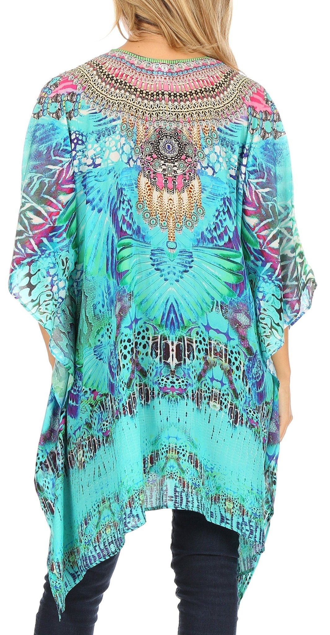 Stylish Rhinestone Lace-Up V-Neck Women's Caftan Poncho Cover-Up by Sakkas Aymee - Che Cose Belle