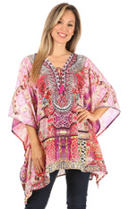 Stylish Rhinestone Lace-Up V-Neck Women's Caftan Poncho Cover-Up by Sakkas Aymee - Che Cose Belle