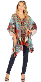 Stylish Rhinestone Lace-Up V-Neck Women's Caftan Poncho Cover-Up by Sakkas Aymee - Che Cose Belle