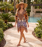 Stylish Rhinestone Lace-Up V-Neck Women's Caftan Poncho Cover-Up by Sakkas Aymee - Che Cose Belle