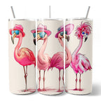 Stylish Summer Flamingo 20oz Personalized Tumbler With Lid and Stainless Steel Straw, Retro Tropical Birds Gift Cup - Che Cose Belle