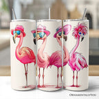 Stylish Summer Flamingo 20oz Personalized Tumbler With Lid and Stainless Steel Straw, Retro Tropical Birds Gift Cup - Che Cose Belle