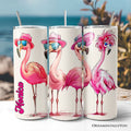 Stylish Summer Flamingo 20oz Personalized Tumbler With Lid and Stainless Steel Straw, Retro Tropical Birds Gift Cup - Che Cose Belle