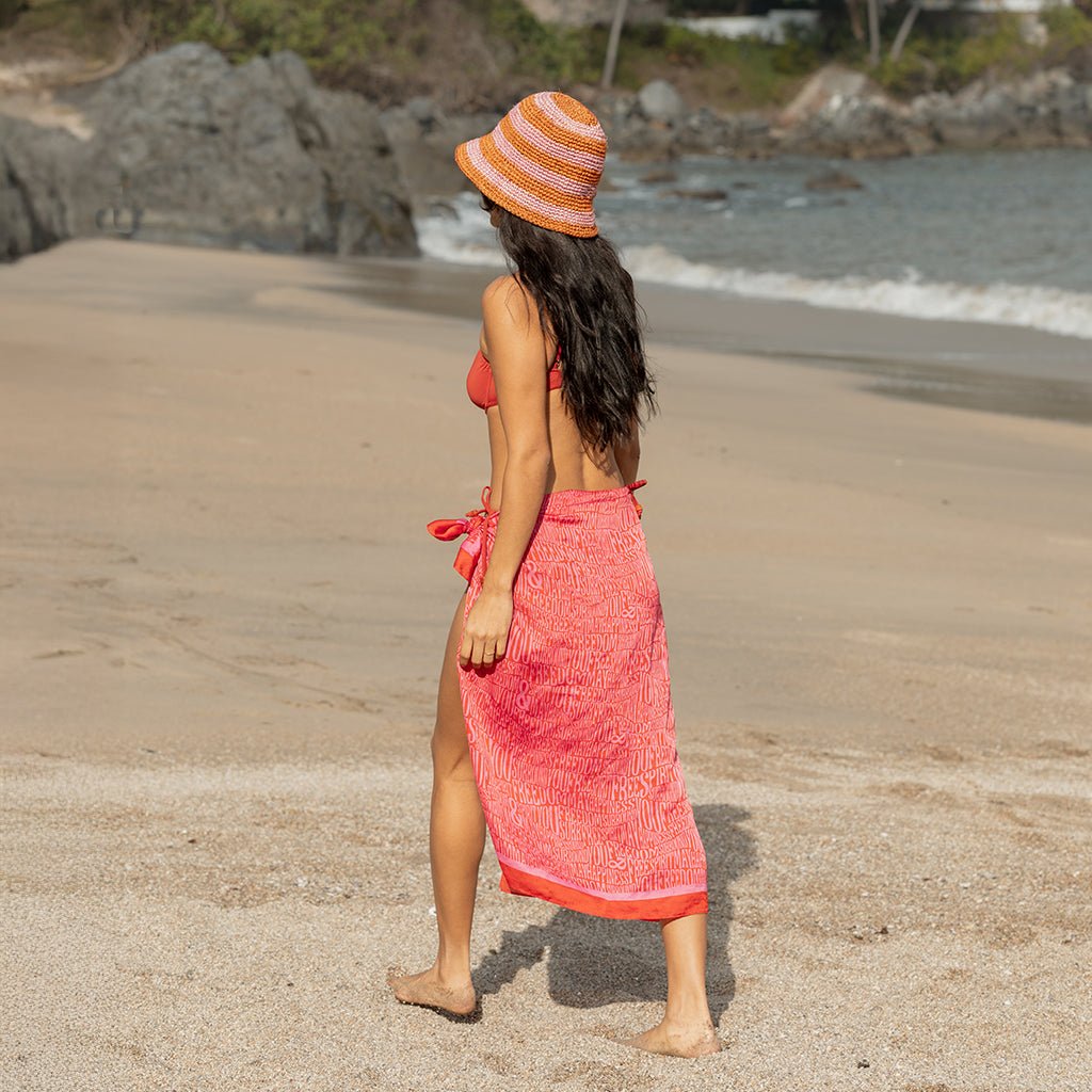 Summer Bucket Hat - Hibiscus Pink Red Stripe - Che Cose Belle
