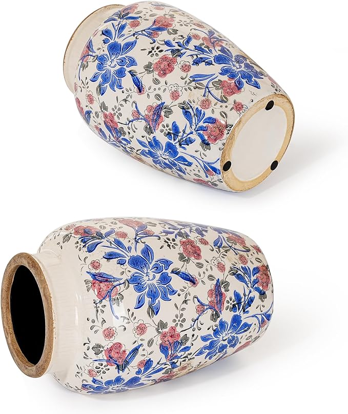Sungmor Ceramic Flower Vase, Vintage Ice Cracked Glaze Porcelain Vase, Pretty Home Decor Vase for Flower Arrangement, Fresh Flowers, 10.2 Inch Tall Chinoiserie Pottery Vase, Blue Floral Pattern - Che Cose Belle