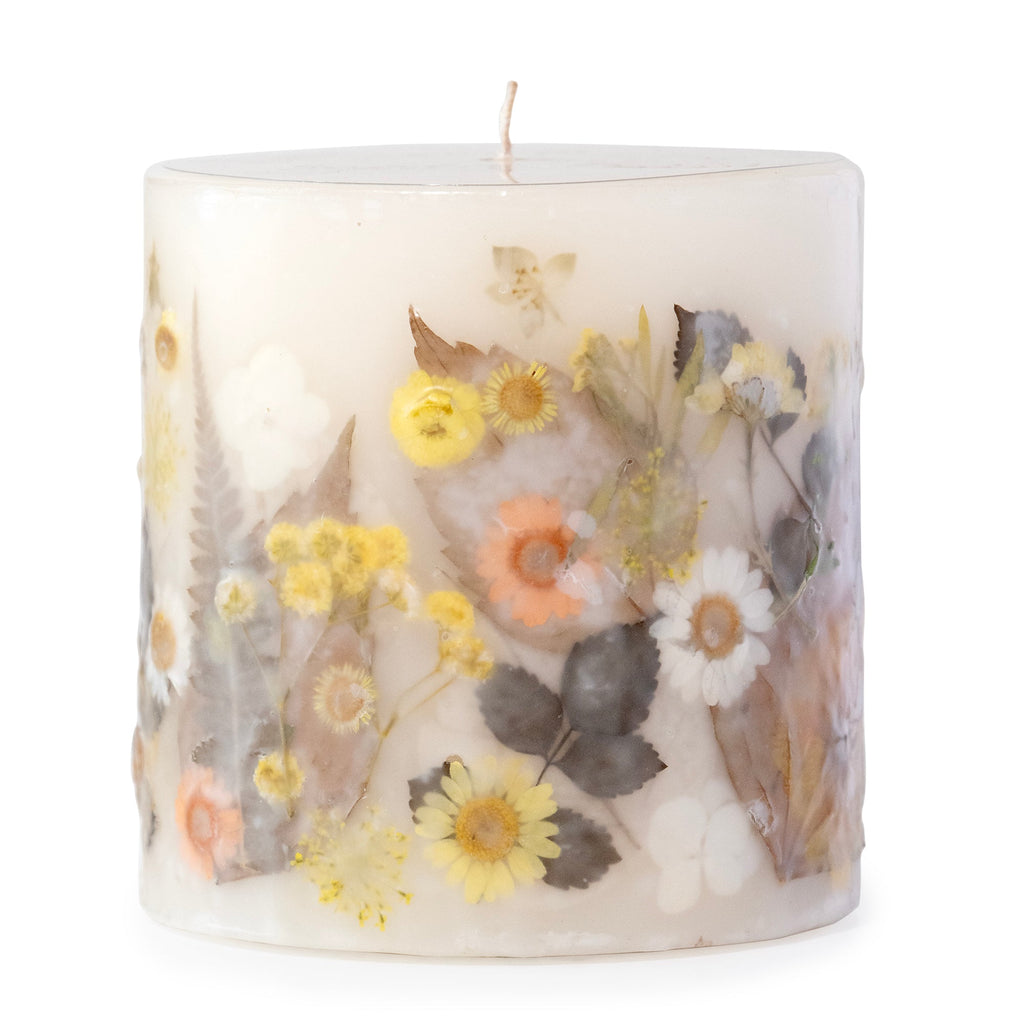 Sunlit Daisy Pressed Flower Pillar Candle - Che Cose Belle