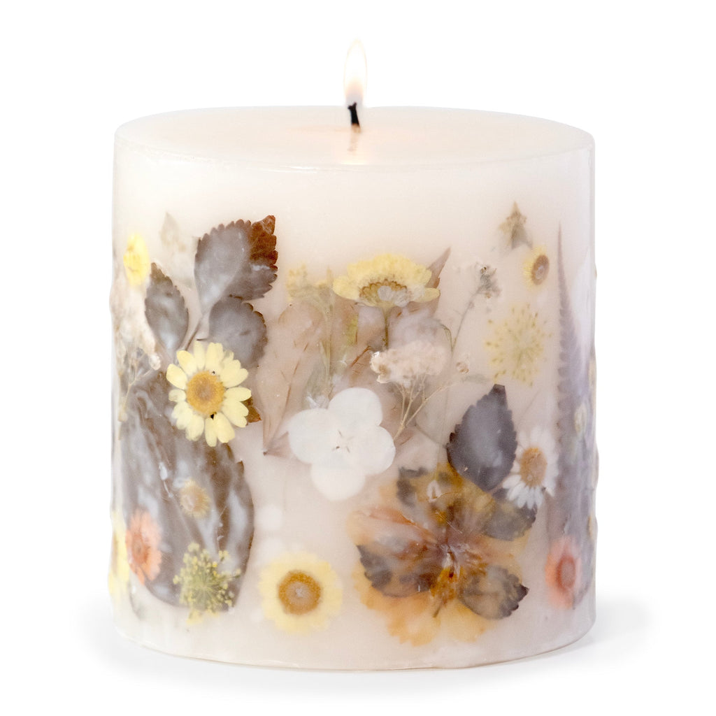 Sunlit Daisy Pressed Flower Pillar Candle - Che Cose Belle