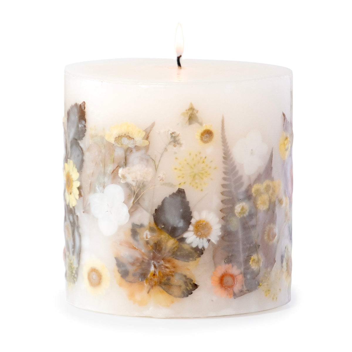Sunlit Daisy Pressed Flower Pillar Candle - Che Cose Belle